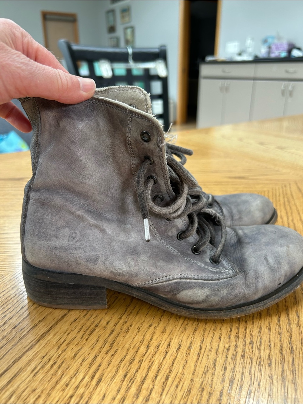 Women's Gray Lace-Up Leather Ankle Boots Made in Portugal